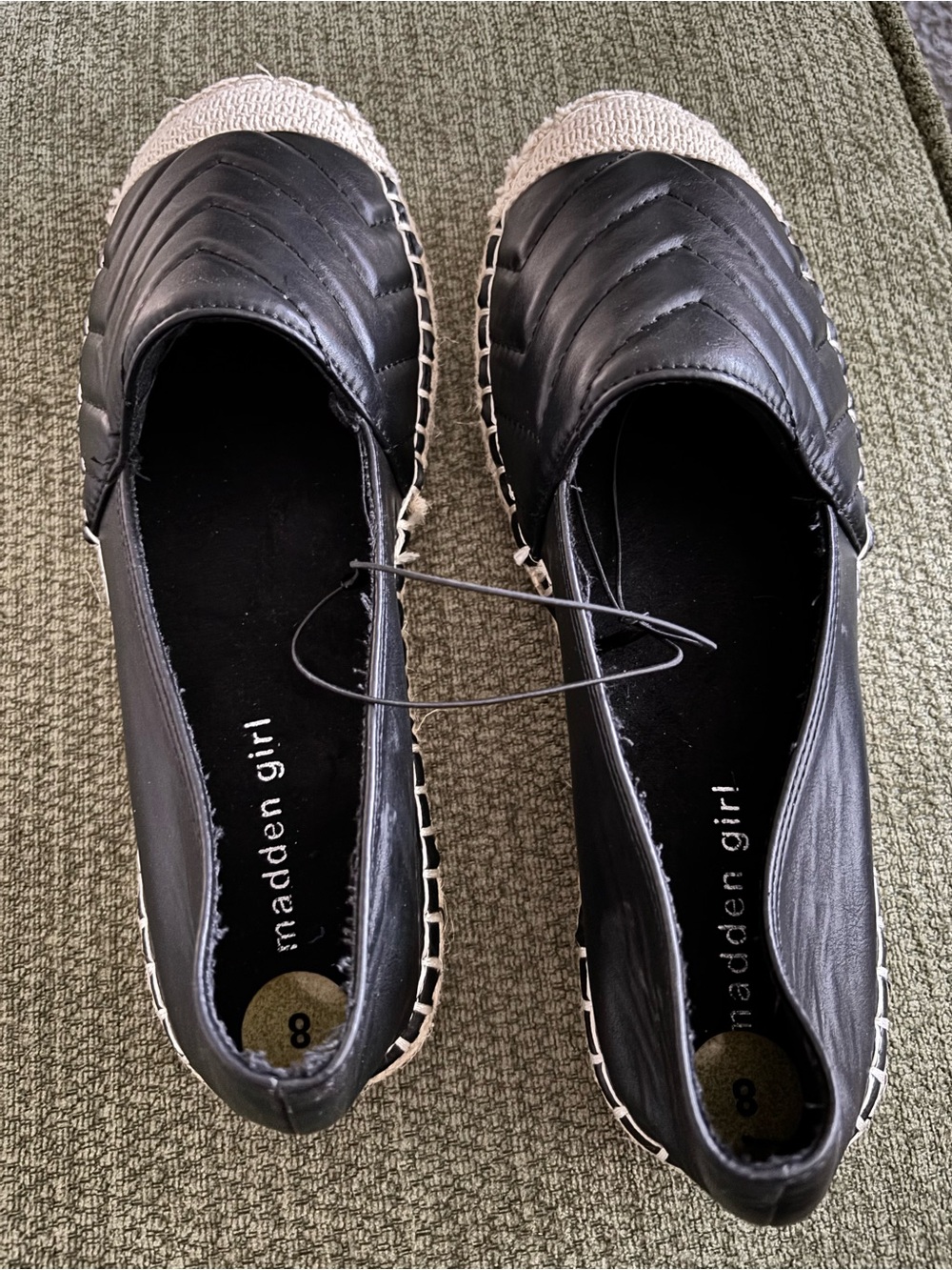 Madden Girl Black Quilted Espadrille-Style Slip-On Flats with Woven Toe